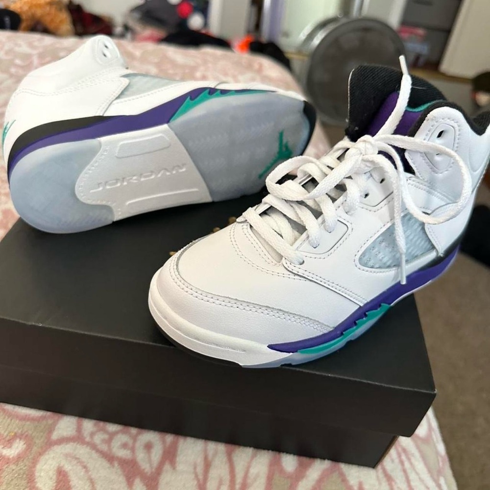 Jordan Kids White and Purple Sneakers with Teal Accents